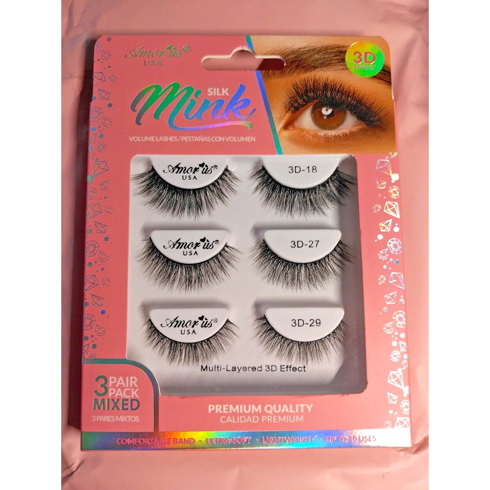 Amor us Silk Mink Volume Eye Lashes 3 Pair Pack Mixed! +Surprise Gift!